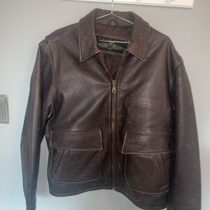 Vintage Unisex Chocolate Brown Leather Bomber Style Jacket